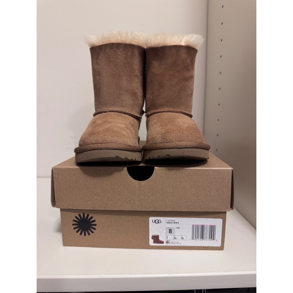 UGG Toddler Bailey Bow II Chestnut Suede Boots Size 8 NEW - Picture 5 of 7